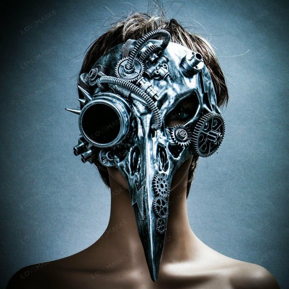Silver Raven Skull Nose Steampunk Halloween Mask - Picture 5 of 10